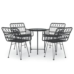 vidaXL Garden Dining Set Black Poly Rattan Medium Ergonomic - Black - 1 of 4