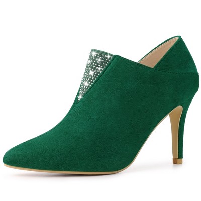 Allegra K Women's Pointy Toe Rhinestones Pull on Stiletto Heel Ankle Booties