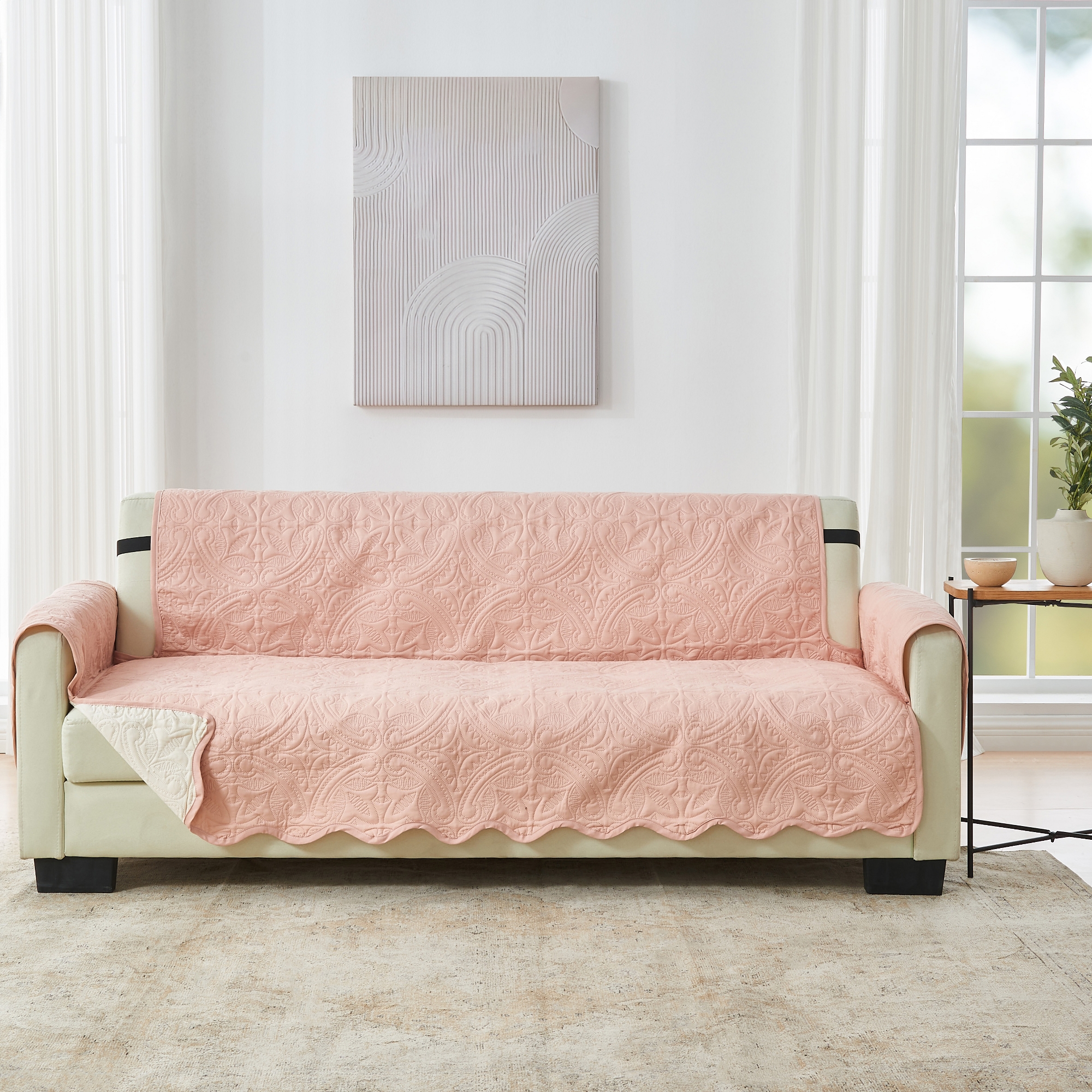 Reversible Quilted Sofa Furniture Protector - Great Bay Home(Sofa, Dusty Rose / Taupe)