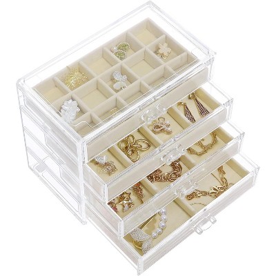 5-Drawer Clear Acrylic Jewelry Organizer with Velvet Lining, Earring Display Holder for Rings & Necklaces, Birthday Gift