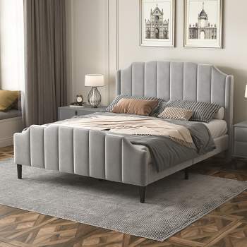Queen Size Velvet Upholstered Platform Bed with Headboard and Footboard-ModernLuxe