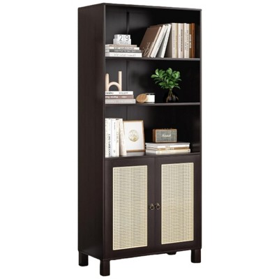Infurnic Decorative Bookshelf, Tall Modern Wood Bookshelf with Five Shelves, for Living Room or Library Bookcase, Black, 14.6"*29.9"*70.9"
