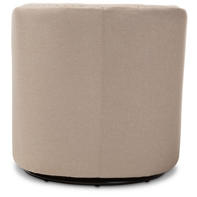 Beige Leather Swivel Accent Chair with Wood Frame