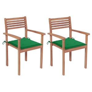 vidaXL Patio Chairs 2 pcs with Green Cushions Solid Teak Wood - 1 of 4