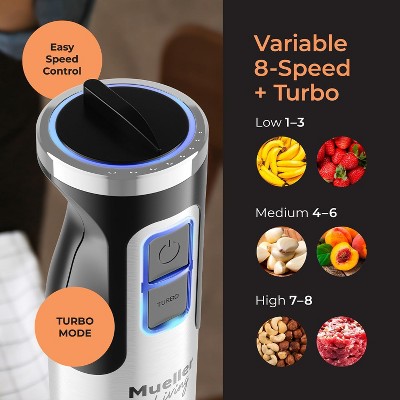 Mueller Living 9-Speed Stainless Steel Immersion Blender with Turbo Mode
