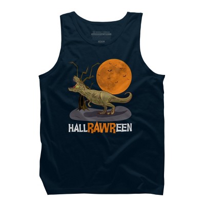 Men's Design By Humans Halloween T Rex Hallrawreen Dinosaur Jurassic By RainforestRoom Tank Top