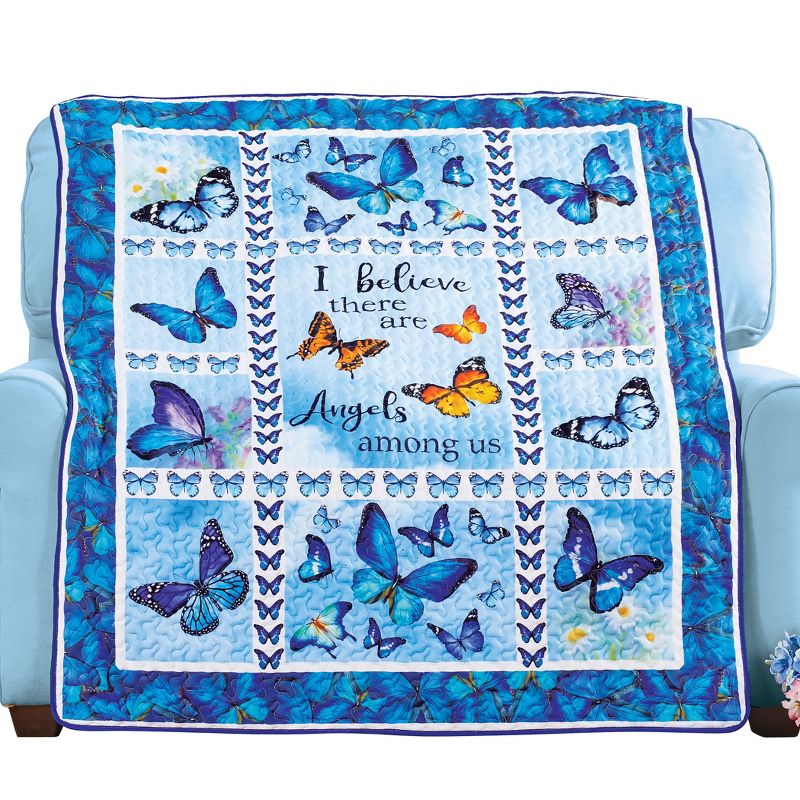 Collections Etc Quilted Patchwork Butterfly Angels Throw Blanket 60" x 50" x 0.13", 1 of 3