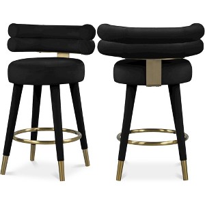 Meridian Furniture,Fitzroy Black Velvet Counter Stool, Set of 2 - 1 of 4
