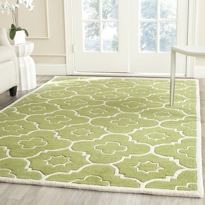 Ivory and Green Hand-Tufted Wool 4' x 6' Geometric Rug