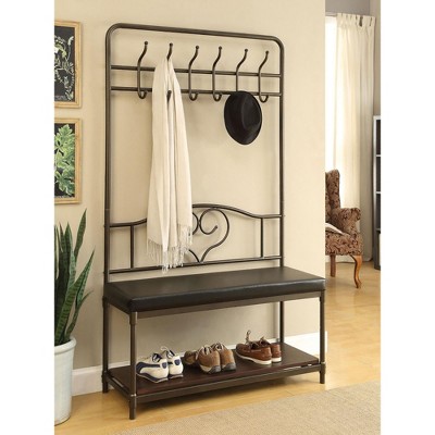 CAVINAS Hall Tree with 5 Hooks Simple Coat Rack with Shoe Rack and Bench for Entryway