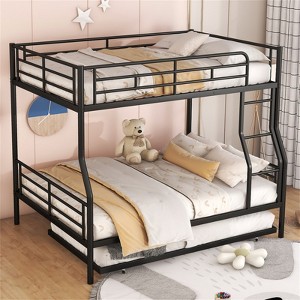 RISOKEYS Full XL Over Queen Metal Bunk Bed with Trundle - Bed with Ladder & High Guardrail, Noise Free, Convertible to 2 Separate Beds - 1 of 4