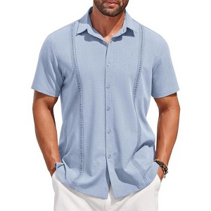 COOFANDY Mens Short Sleeve Cuban Guayabera Shirt Casual Summer Beach Button Down Shirts S-XXXL - 1 of 4