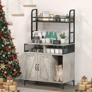 Multi-functional cat litter storage cabinet,54.7'' Cat Litter Box Enclosure Wood with 3 Tier Shelves and Door, Suitable for Cats Up to 12 Lbs - 1 of 4