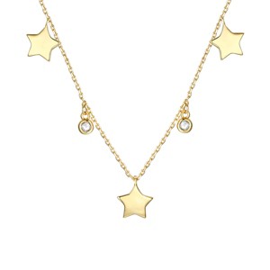 Guili 14K Gold Plated Necklace with Cubic Zirconia Droplets & Star Charms, a celestial-inspired piece that radiates elegance and charm. - 1 of 1