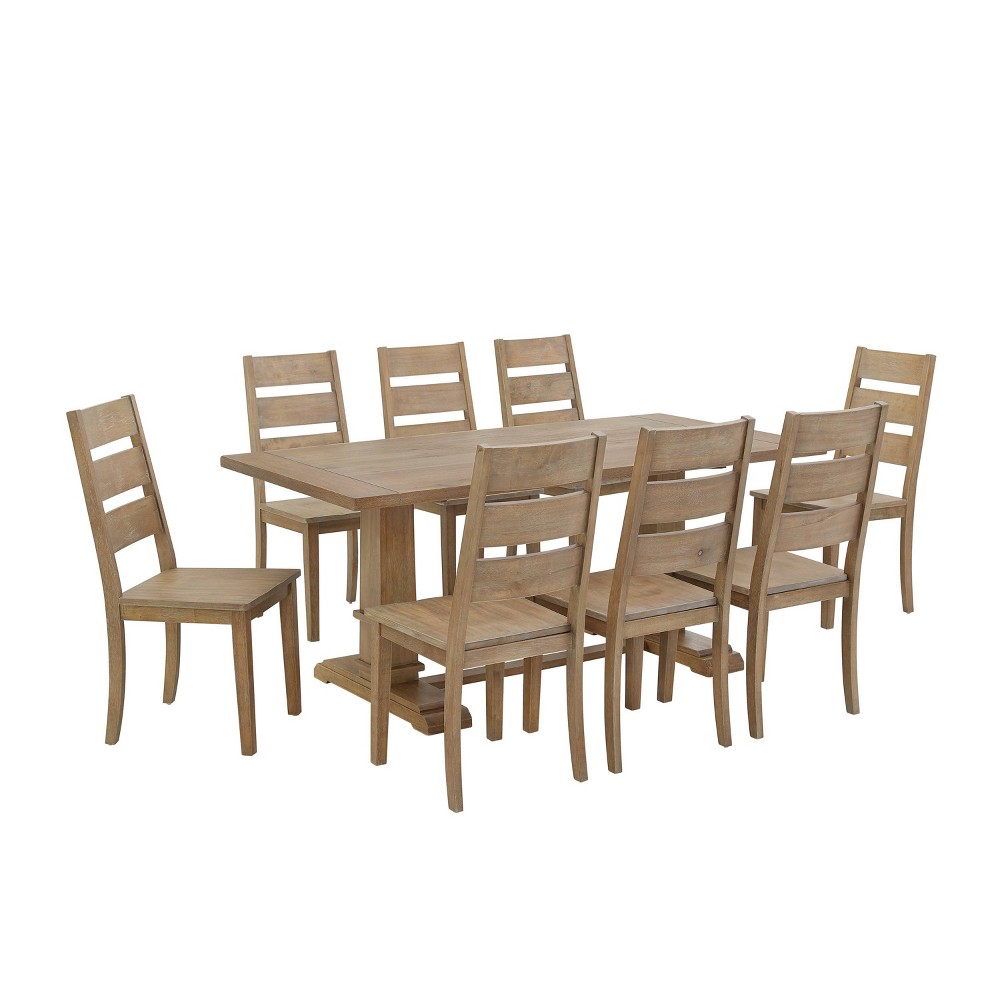 Photos - Dining Table Crosley 9pc Joanna Dining Set with 8 Ladder Back Chairs Rustic Brown  