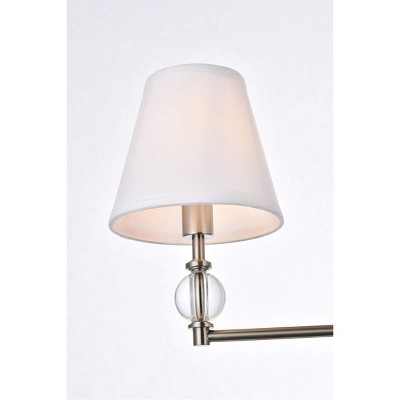 Bethany Satin Nickel 3-Light Bath Sconce with White Fabric Shades