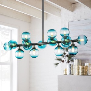 Rennnsan Vionix 35" W 16 -Light Gradient Blue Glass Dimmable Contemporary Linear Kitchen Island Pendant in Gold & Black - 1 of 4