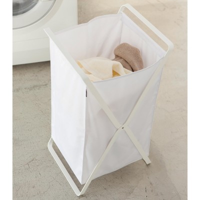 Collapsible Upright Tower Laundry Hamper in White Steel
