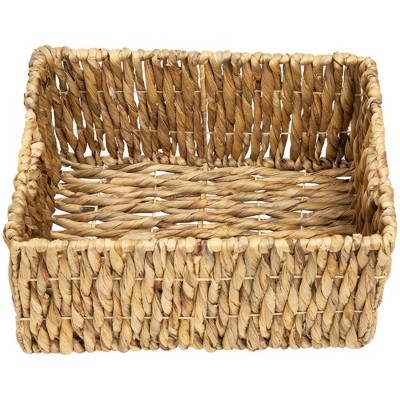 Set of 3 Brown Water Hyacinth Woven Storage Baskets with Built-in Handles