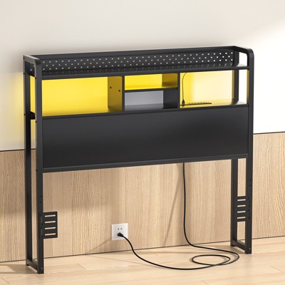 Aheaplus Storage Headboard with Led Lights & Charging Station