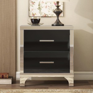 SEVOBAL Nightstands Elegant High Gloss Mirrored Bedside Table with 2 Drawers and Metal Handles for Bedroom Storage, Black, 22.4"*15.7"*23.6" - 1 of 4
