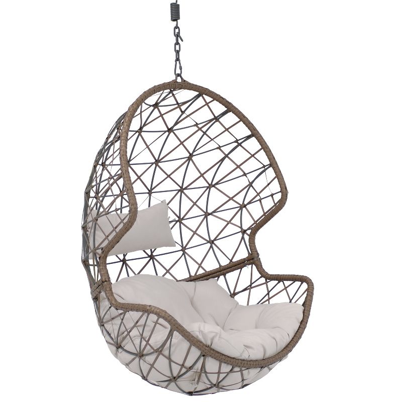 Sunnydaze Outdoor Resin Wicker Patio Danielle Hanging Basket Egg Chair Swing with Cushion and Headrest - 2pc, 1 of 10