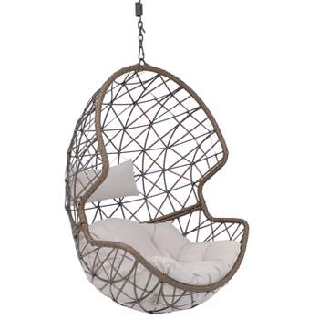 Sunnydaze Outdoor Resin Wicker Patio Danielle Hanging Basket Egg Chair Swing with Cushion and Headrest - 2pc