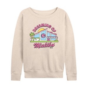 Women's - Barbie - Dreaming Of Malibu -Women's French Terry Pullover Lightweight French Terry Wide Neck Long Sleeve Shirt - 1 of 4