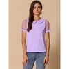 INSPIRE CHIC Women's Vintage Peter Pan Collar Puff Polka Dots Mesh Short Sleeve Blouse - 3 of 4