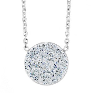 ELYA Women's Crystal Encrusted Disc Stainless Steel Necklace - 16" - 1 of 4