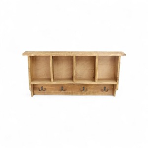 HomeRoots 30" Natural Wood Four Hook Wall Mount Coat Rack - 1 of 4