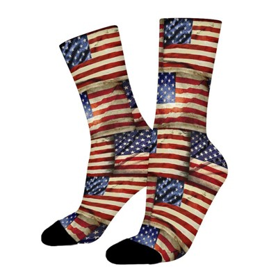 Vintage American Flags Women Printed Crew Socks Funny Funky Socks Soft Polyester Novelty Gifts for Artists Men