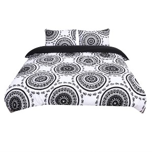 Unique Bargains 3 Pcs Bohemian Floral Printed Design Duvet Cover Sets 1 Duvet Cover, 2 Pillow Shams White Queen - 1 of 4