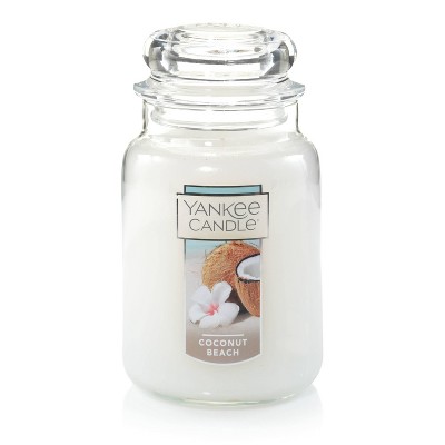 22oz Coconut Beach Original Large Jar Candle: Yankee Candle with Vanilla & Pineapple Scents, 150hr Burn Time