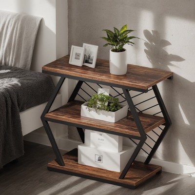 Hommoo Industrial End Table Side Table with 3 Storage Shelves & Metal Frame