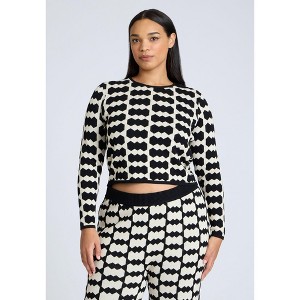 ELOQUII Women's Plus Size Cropped Sweater With Pattern - 1 of 4