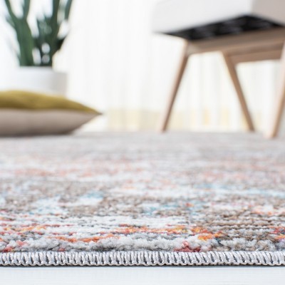 Beige and Orange Abstract Hand-Knotted Synthetic Area Rug 5' x 7'