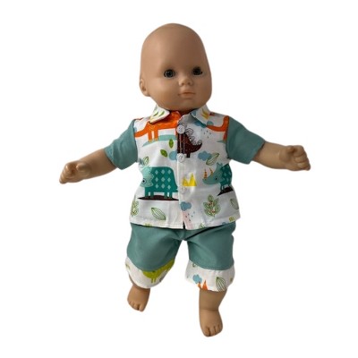 Delightful Dinosaur Print Shirt and Pants Outfit for 14-15 Inch Baby Dolls