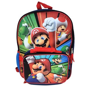 Super Mario Unisex Navy Blue Backpack 16" & Detachable Insulated Lunch Bag - 1 of 4