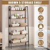 COUCHETA  67" Tall 5-Tier Bookshelf with Storage, Narrow Metal Frame Bookcase for Home Office Kitchen Living Room(brown) - 4 of 4