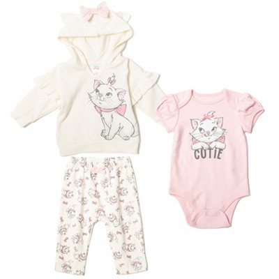 Image of Disney The Aristocats Marie Infant Baby Boys or Girls Fleece Hoodie Bodysuit Pants Pink / White 12 Months