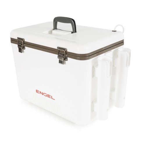 30 Qt White Engel Cooler/Dry Box with 4 Rod Holders 