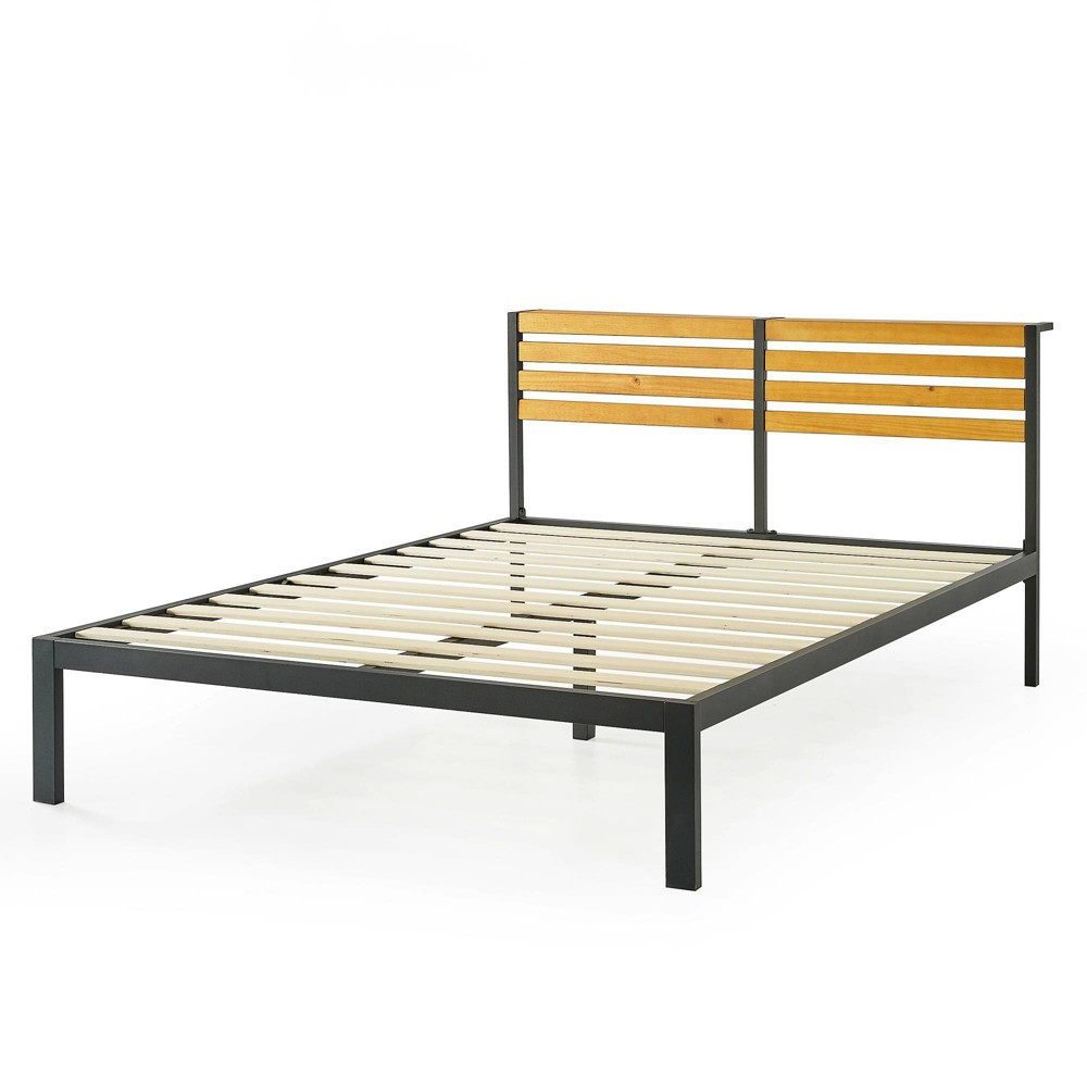 Photos - Bed Full Kasi Metal Platform  with Panel Headboard Shelf Black - Mellow