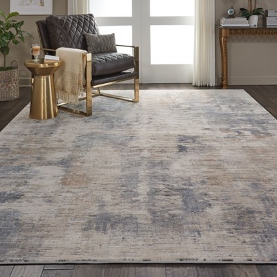 Gray and Beige Abstract Synthetic Indoor Rug, 7'10" x 10'6"