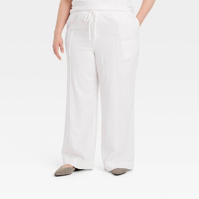 Women's High-rise Wide Leg Linen Pull-on Pants - A New Day™ White 3x :  Target