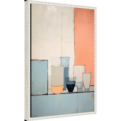 Sylvie Beaded White Framed Abstract Pastel Canvas Art