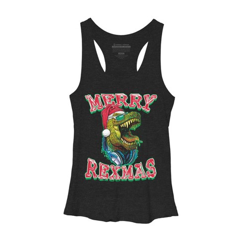 Women's Design By Humans Merry RexMas T Rex Christmas Dinosaur By MudgeStudios Racerback Tank Top - image 1 of 3