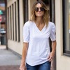 Amaryllis Women's V-Neck Puff Sleeve Tee with Gathered Shoulder Detail Relaxed Fit  Stretch Fabric - 2 of 4