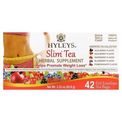Hyleys Tea, Slim Tea, Assorted Tea Collections, 42 Foil Envelope Tea Bags, 0.05 oz