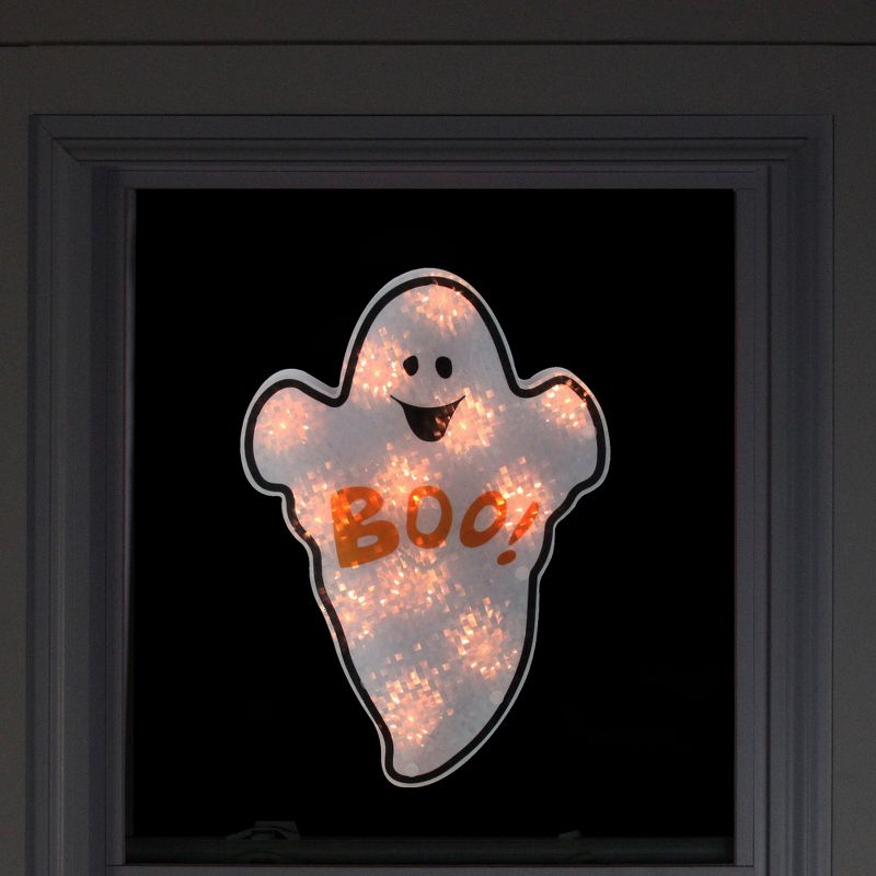 Northlight 12" Lighted Holographic Ghost Halloween Window Silhouette Decoration, 3 of 5